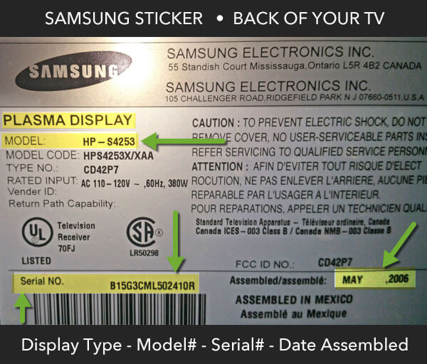 Samsung TV Model & Serial